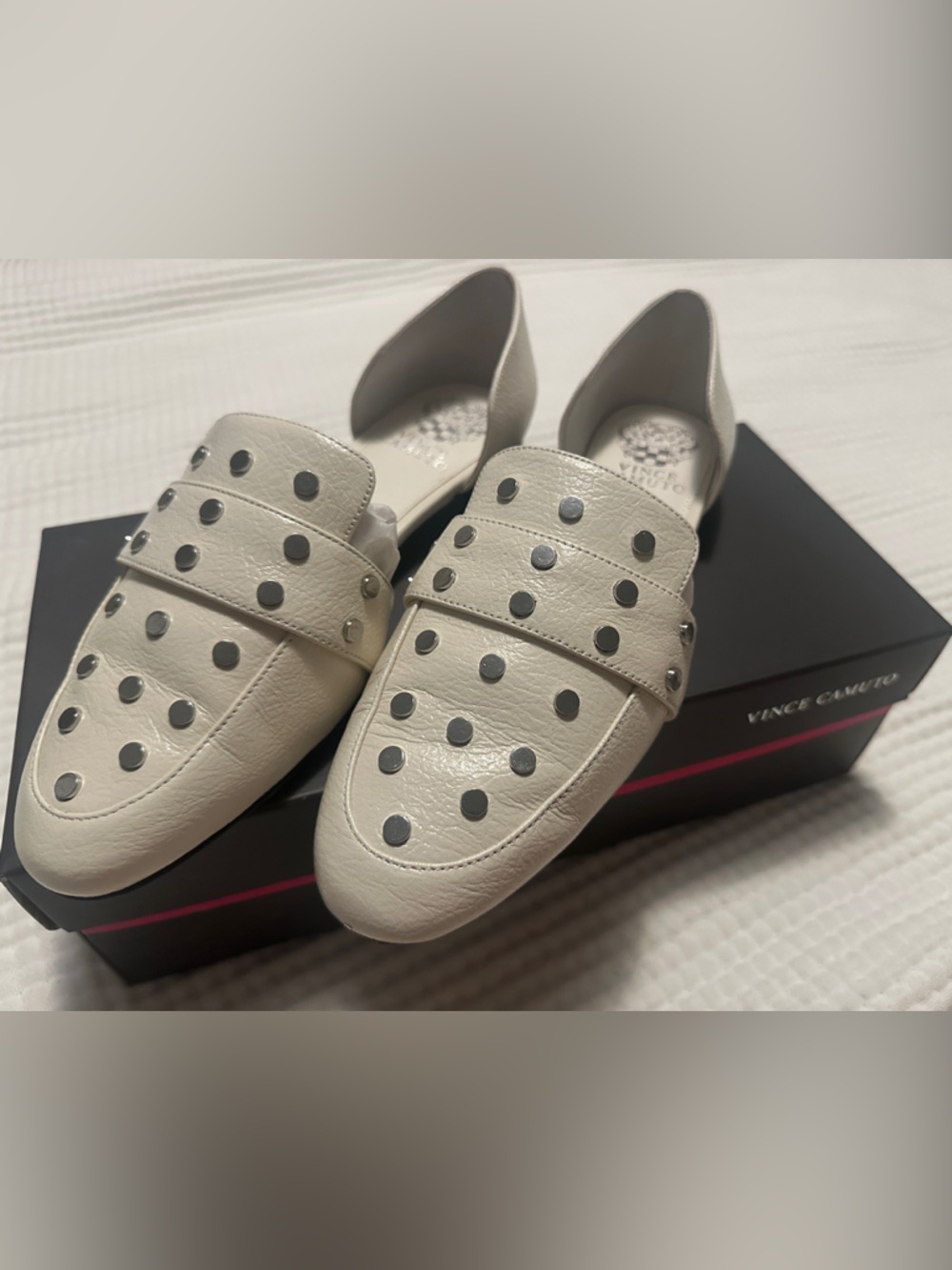 Vince Camuto Wenerly Cream Studded Slip-On Loafers